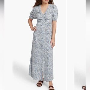 Faherty Sorrento print Blue Floral Maxi Dress short sleeve NWT XXS short sleeve